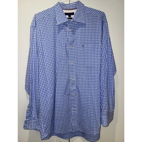 Tommy Hilfiger Other - Tommy Hilfiger Classic Fit Stretch Men Blue White Gingham Dress Shirt XL Button